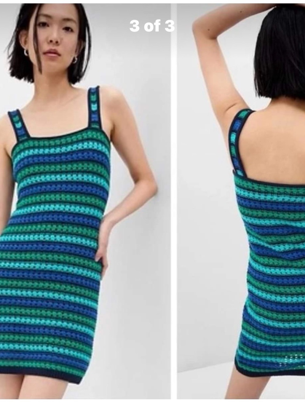 Gap dress Women Small Petite Crochet Cotton Blue Green Striped Tank Strap Mini